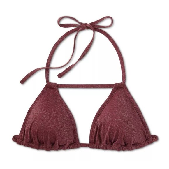 Wild Fable Size XS 0-2 Brown Lurex Shimmer Halter Triangle Bikini Swim Top - Picture 3 of 8